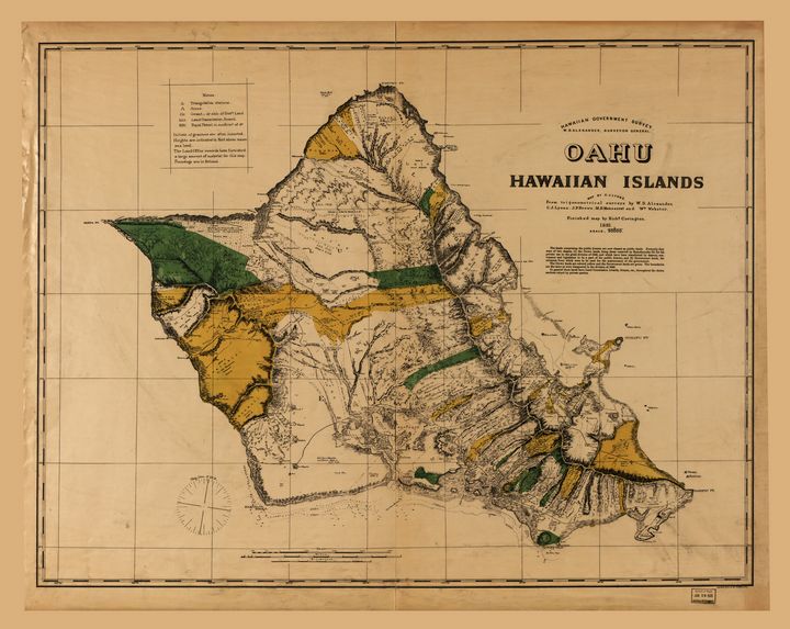 Map of Oahu, Hawaiian Island (1881) - Yvonne
