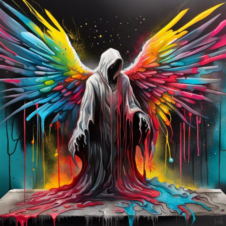 Fallen angel - black and white and vibrant art store