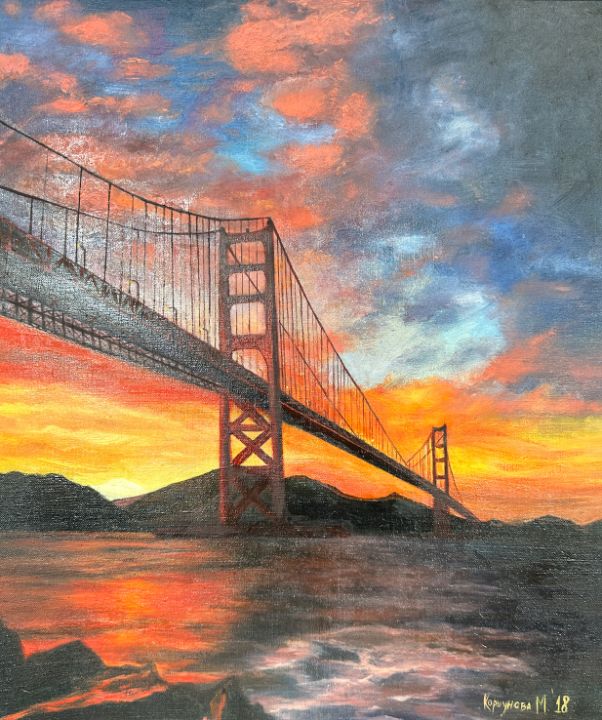 Golden Gate Bridge sunset painting - ARTSEEKER GALLERY - Paintings
