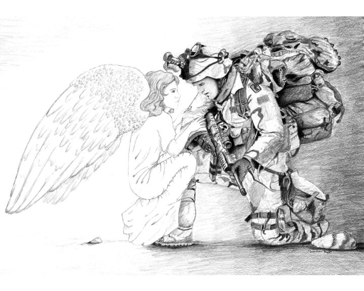 guardian angel line drawing