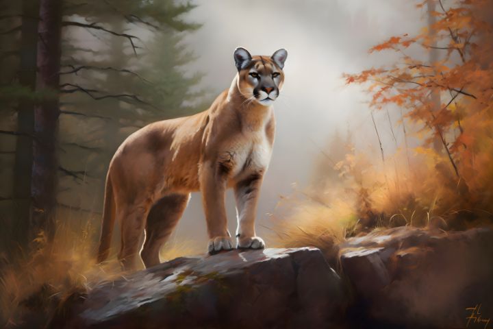 Mountain lion traditional oil paint Arclight LLC Paintings