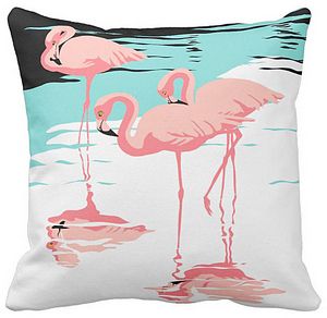 Three Pink Flamingos Throw Pillow