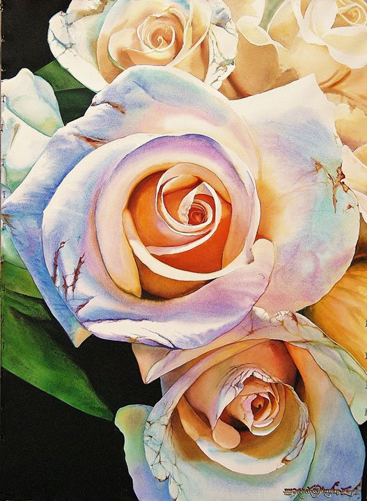 Rainbow Roses, Watercolor 55 x 75 cm - Robert C. Murray II