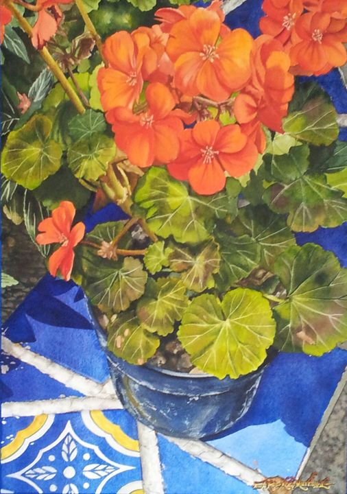 Geranios y Azulejos-35 x 50 cm - Robert C. Murray II