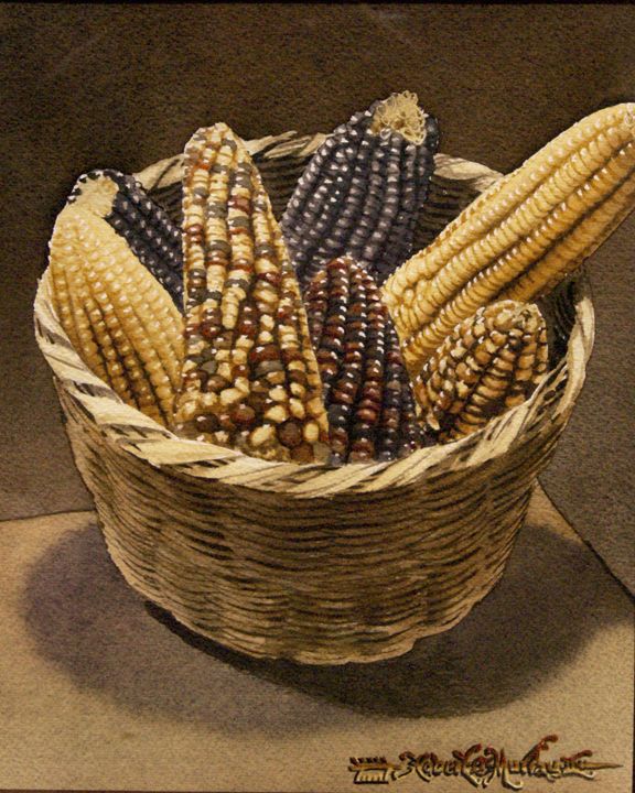 Wild Corn in a basket-19 x 24 cm - Robert C. Murray II