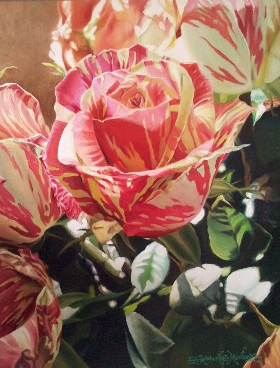 Striped Roses-29 x 36 cm oil - Robert C. Murray II
