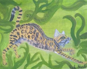 Stretching Bengal cat