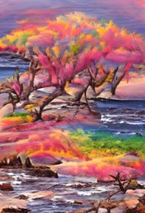 Rainbow Trees on Rocky Shore