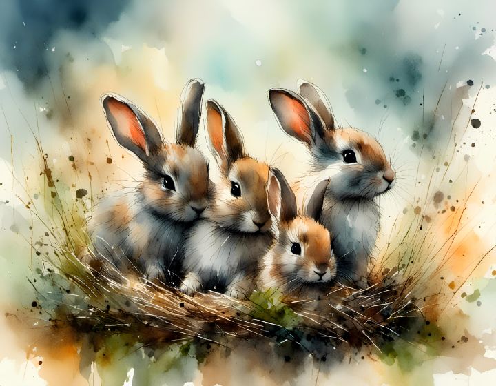 BUNNY NEST - Pearlescent Portraits - Paintings & Prints, Animals, Birds ...