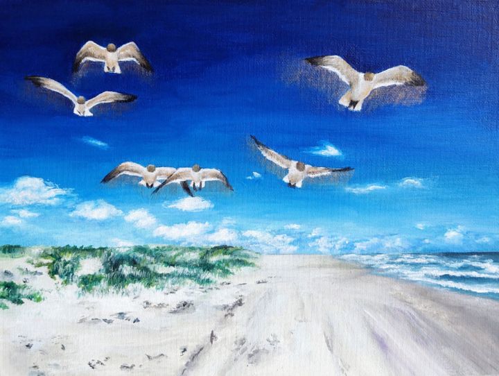 Seagulls At The Ocean - Emily Kate Art - Paintings & Prints, Landscapes ...