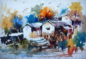 indian village scene painting
