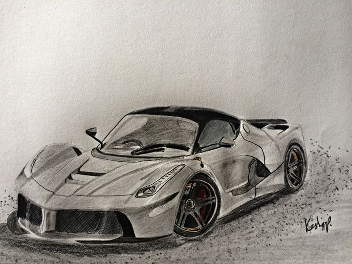 Black and white sketch and outline style ferrari on Craiyon