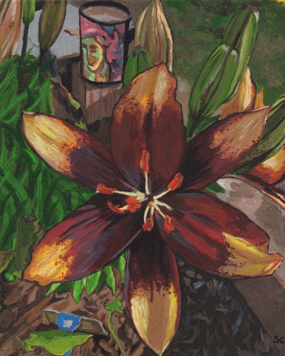 Golden Rayed Lily in Bloom - Acrylic Arts Academy Art By Samantha Couste