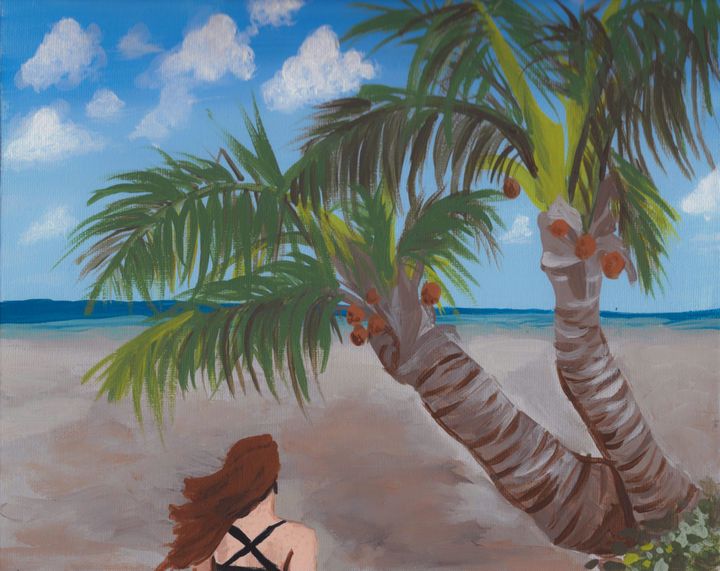 Acrylic on Canvas Original Landscape Painting Palm Tree Paradise