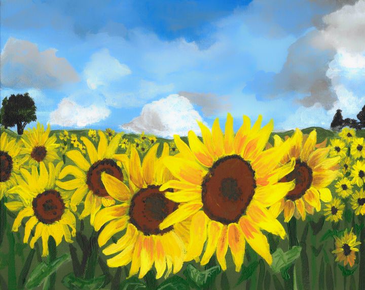 Field of Sunflowers Landscape - Acrylic Arts Academy Art By Samantha ...