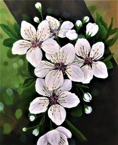 White Cherry Flowers In Acrylic
