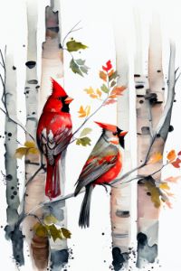 Birch trees and Cardinals