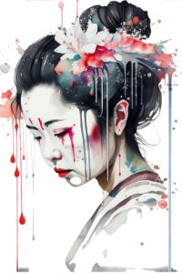 Japanese Geisha Watercolor Art Print