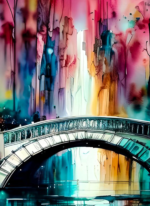 Abstract Bridge over canal - Pura Vida Vision - Digital Art