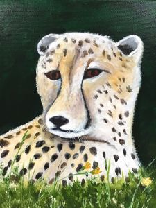 Painting of cheetah in the grass