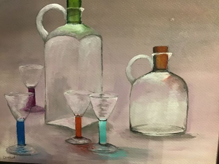 Bottles and glasses original - Camilla’s Paintings