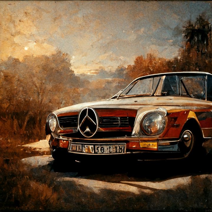 Old Mercedes in autumn park - SL - Digital Art, Vehicles