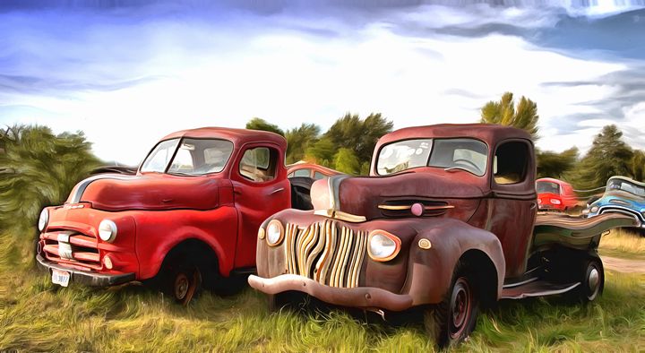 Antique trucks along the road - FASGallery/ArtPal