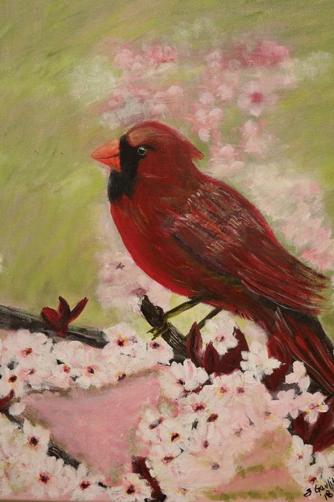 Cardinal in Cherry Blossoms - About Town Artistry