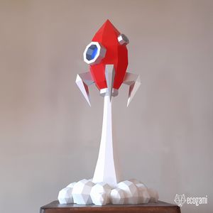 Papercraft rocket sculpture - Ecogami