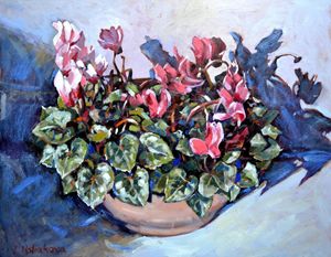 Pink flowers field, 'Purple sunrise' - Lucia Verdejo - Paintings