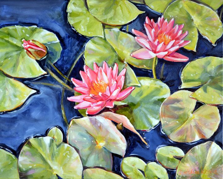 Pink Waterlilies - Irina Ushakova - Paintings & Prints, Flowers, Plants ...