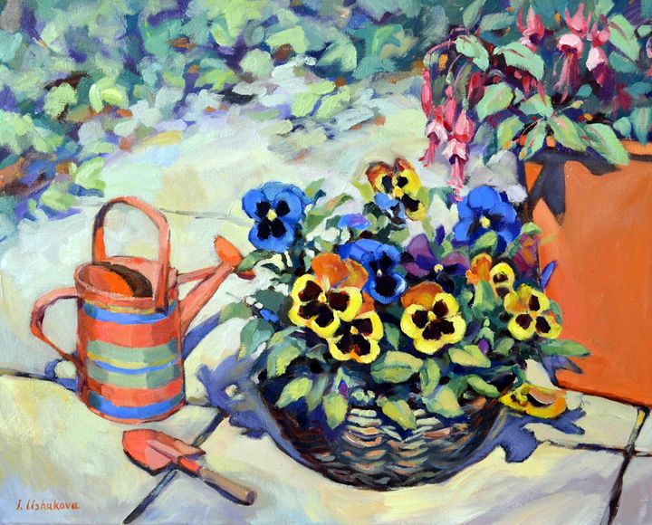 Pansy in a Basket - Irina Ushakova