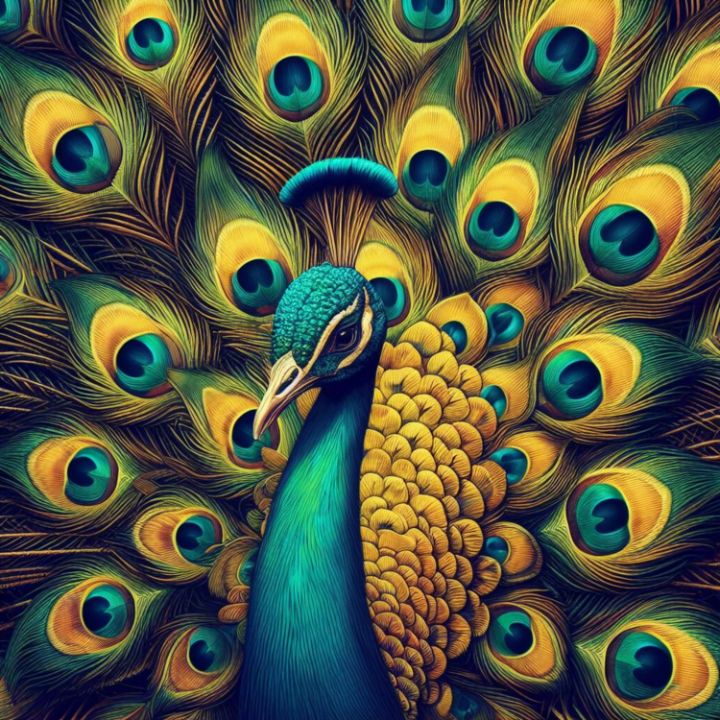 Vibrant Peacock Feathers - Bright Atrs - Paintings & Prints