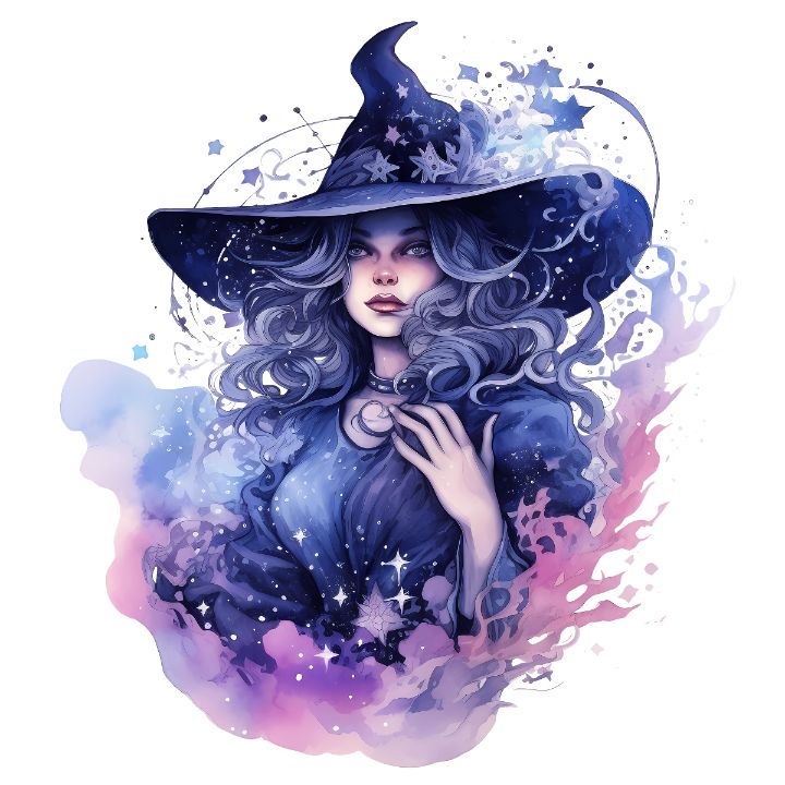 Enchanting watercolour witch - IslaNovella - Digital Art & AI, Fantasy & Mythology, Magical 