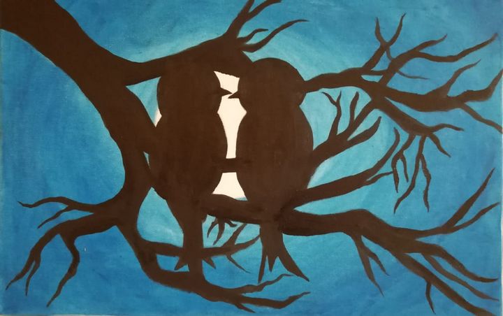 Two birds on a full moon night. - Rahul's ART GALLERY