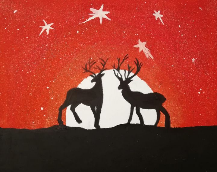 Reindeer on a red night - Rahul's ART GALLERY