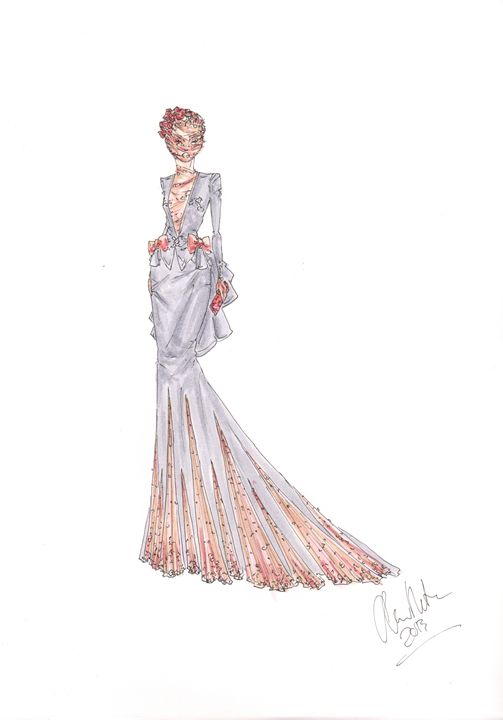 Fashion sketch of a Phyllis evening gown by Marcel Fromenti France 20th  century THIRD PARTY RIGHTS APPLY  VA Images