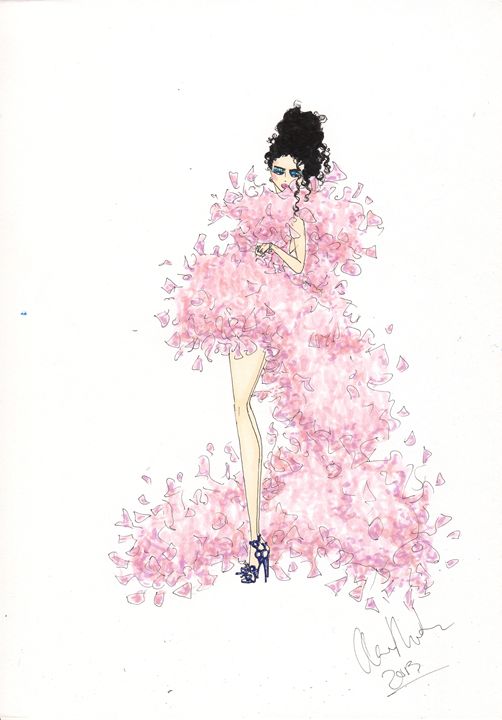 Pink Feathers Fashion Illustration - Alex Newton Fashion Art