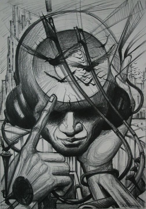 Music-Graphite on paper-A3 format - Antonio Stanca - Drawings