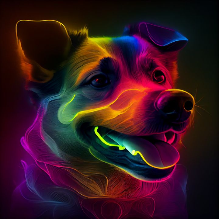 Dog in Neon Paint 4 - Kay Adams - Digital Art, Animals, Birds