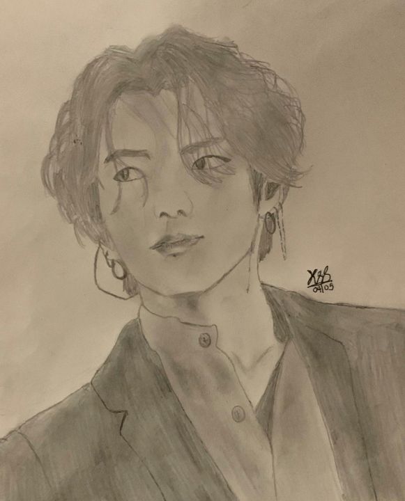 On White Paper Ivary Sheet Bts jungkook colourpencil sketch, Size: A4