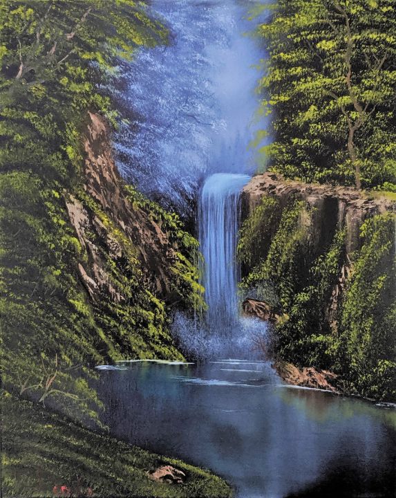 Bob Ross - Mountain Waterfall, Signed Original Painting