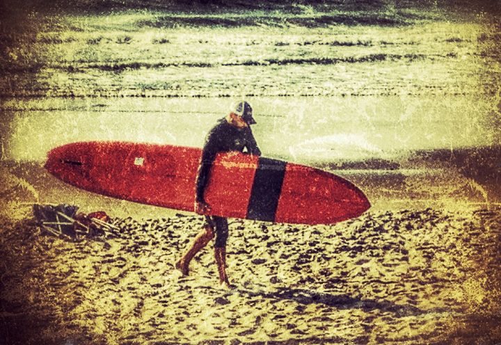 Red Board Surfer - Surf Art by DJ