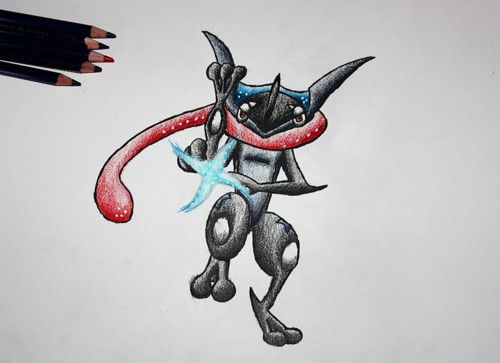 A greninja drawing I did to train my shading skills, especially for the  water : r/pokemon
