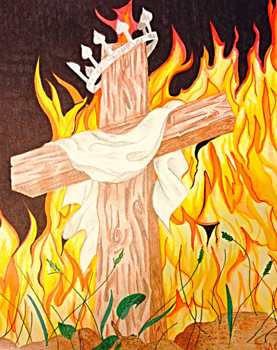 how to draw a cross with flames