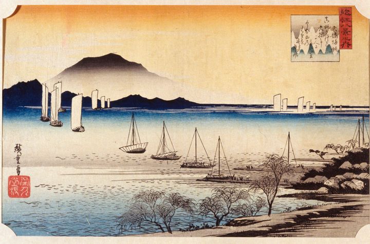 Hiroshige~Returning Sails at Yabase - Classical art