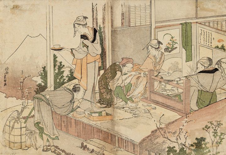 Hokusai~Craftsman’s Shop near Mount - Classical art