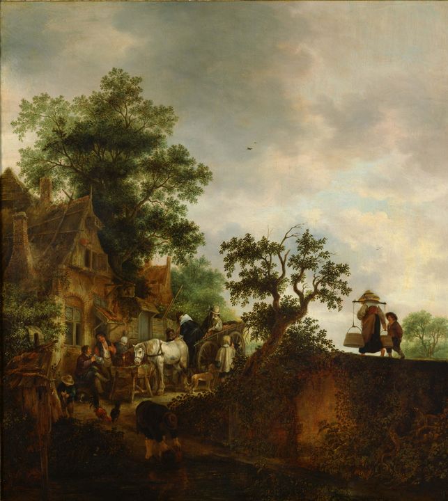 Isaac van Ostade~Travellers Halting - Classical art - Paintings