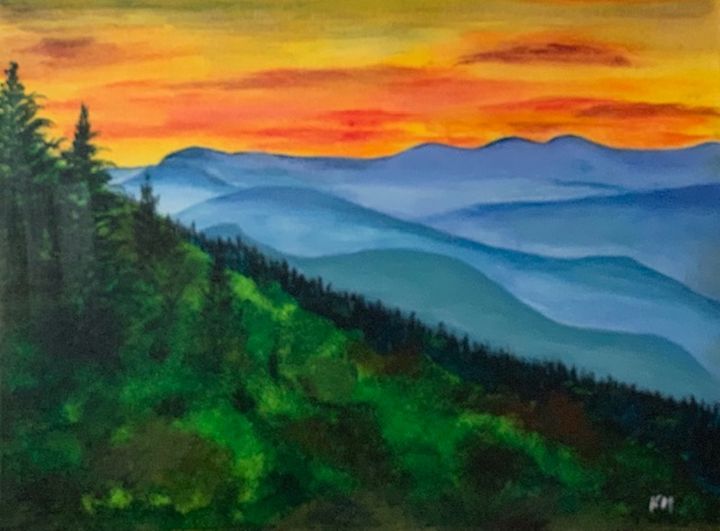 Sunrise in the Blue Ridge Mountains - Karin Minshull Original Watercolor paintings