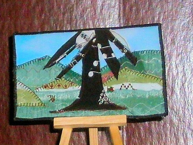 music tree fabric art postcard - sylvia